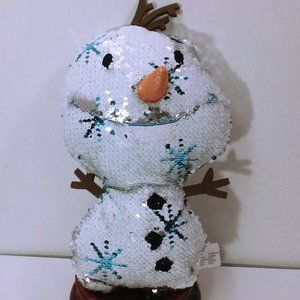 Disney Olaf Snowman Plush Toy Flip Sequin Doll 12" Carrot Nose White Silver